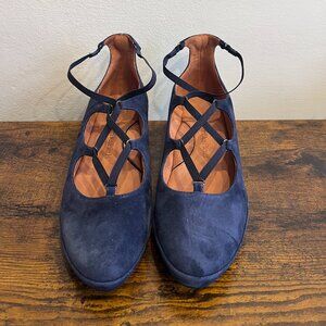 L’AmourDesPieds Navy Suede Strappy Wedges